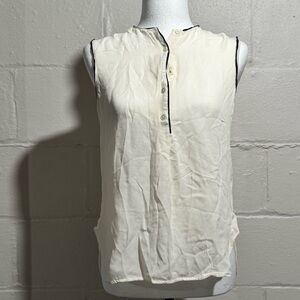 Vince Ivory Sleeveless Blouse with Black Piping 100% Silk